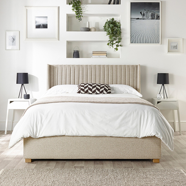 Catherine Lansfield Soho Double Natural Twill Ottoman Wing Bed - image 1