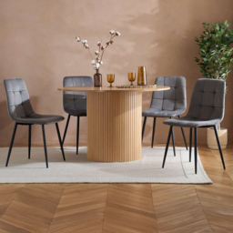 Birlea Axel 4 Seater Round Fluted Dining Set Brown