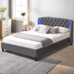 Comfy Living King Size Grey Fabric Bed Frame with LED Headboard - thumbnail 1
