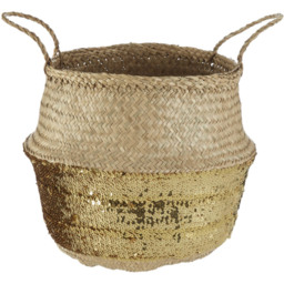 Premier Housewares Gold Sequin and Natural Large Seagrass Basket