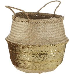 Premier Housewares Gold Sequin and Natural Large Seagrass Basket - thumbnail 2