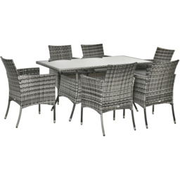 Outsunny Rattan 6 Seater Dining Set Grey - thumbnail 2