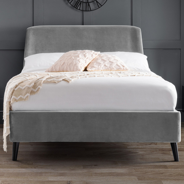 Julian Bowen Frida Double Grey Curved Velvet Bed - image 1