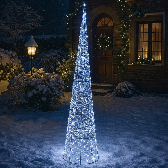 Xmas Haus Cone Shaped 350 White Micro LED Silver Light Tower 3ft - image 1
