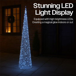 Xmas Haus Cone Shaped 350 White Micro LED Silver Light Tower 3ft - thumbnail 2