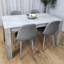 Kosy Koala 4 Seater Faux Leather Rectangular Dining Set Stone Grey Effect and Grey