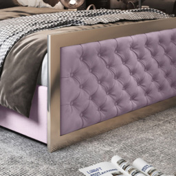 Maddison Pink Single Velvet Upholstered Metal Bed Frame with Padded Headboard - thumbnail 4