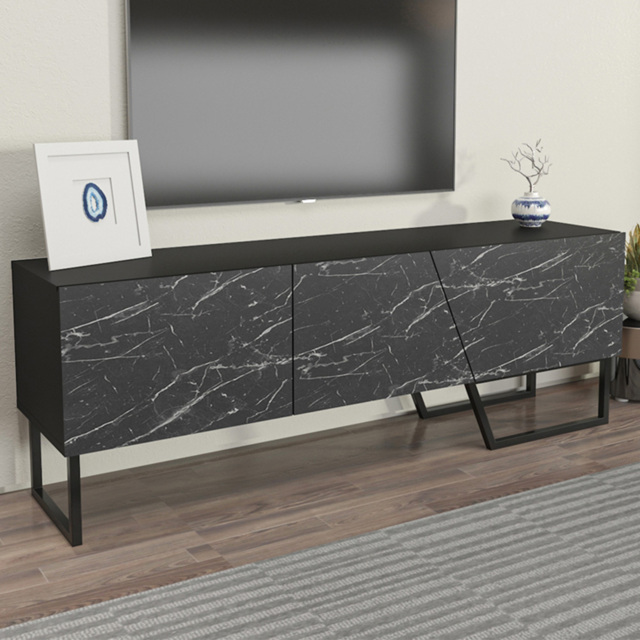 Decorotika Parla 3 Door Black Marble TV Unit - image 1