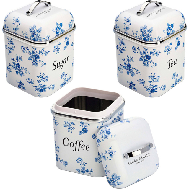 Laura Ashley 3 Piece Cream Floral Kitchen Canister Set - image 1