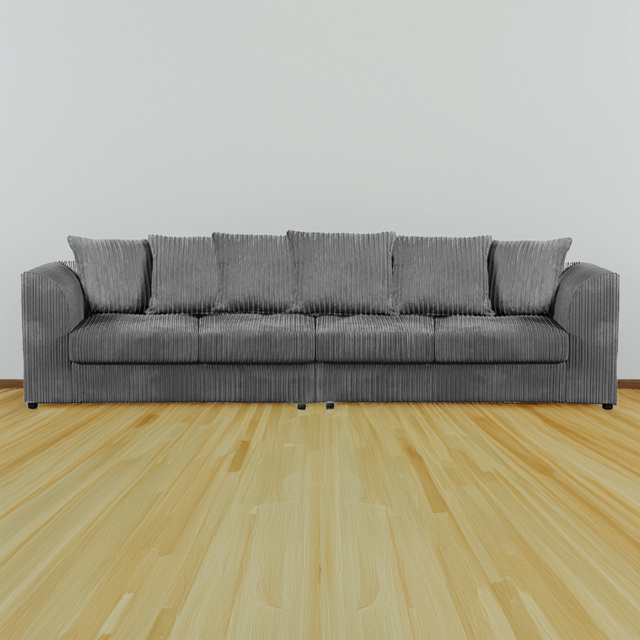 Luxor 4 Seater Grey Jumbo Cord Long Sofa with Scatter Back - image 1
