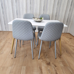 Kosy Koala 4 Seater Faux Leather Rectangular Dining Set White and Grey - thumbnail 4