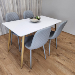 Kosy Koala 4 Seater Faux Leather Rectangular Dining Set White and Grey - thumbnail 3
