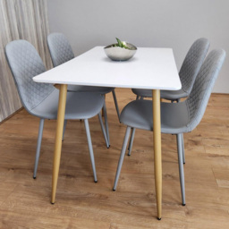 Kosy Koala 4 Seater Faux Leather Rectangular Dining Set White and Grey