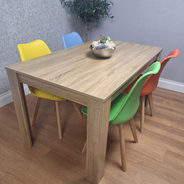 Kosy Koala 4 Seater Plastic and Faux Leather Dining Set Oak Effect and Multicolour - image 1