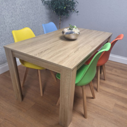 Kosy Koala 4 Seater Plastic and Faux Leather Dining Set Oak Effect and Multicolour