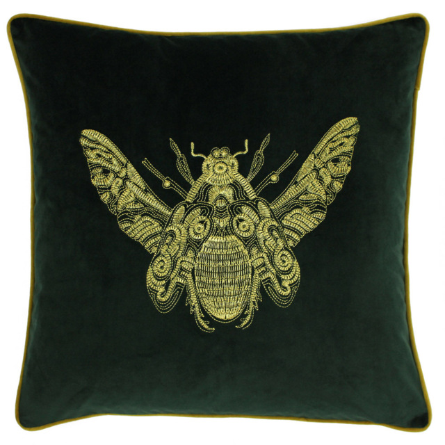 Paoletti Cerana Emerald Embroidered Velvet Cushion - image 1