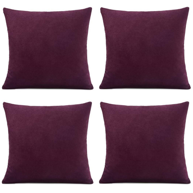 Alan Symonds Plain Velvet Chenille Aubergine Cushion with Polyester Filled Pad 45 x 45cm 4 Pack