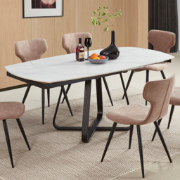 DS Living Arden 6 Seater White Veined Marble Rotating and Extendable Dining Table