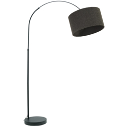 ValueLights Louis Charcoal Boucle Drum Shade Black Curved LED Floor Lamp