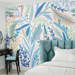 Origin Murals Patterned Leaves Blue Wall Mural - thumbnail 3