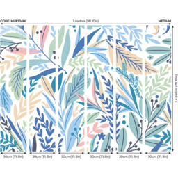 Origin Murals Patterned Leaves Blue Wall Mural - thumbnail 4