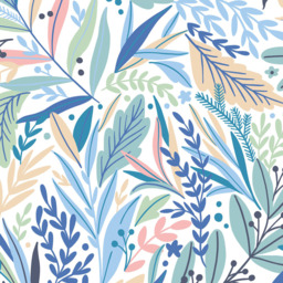 Origin Murals Patterned Leaves Blue Wall Mural - thumbnail 2