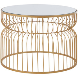 Premier Housewares Avantis Gold Finish Wire Design Mirrored Top Round Side Table - thumbnail 2
