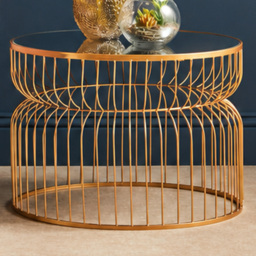 Premier Housewares Avantis Gold Finish Wire Design Mirrored Top Round Side Table