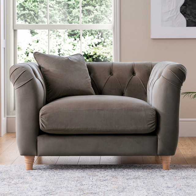 Elsie Chesterfield Mushroom Plush Velvet Armchair - image 1