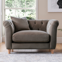 Elsie Chesterfield Mushroom Plush Velvet Armchair