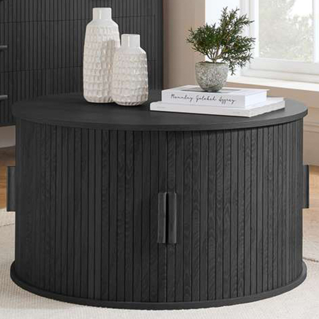 Birlea Axel 4 Sliding Door Black Fluted Round Coffee Table - image 1