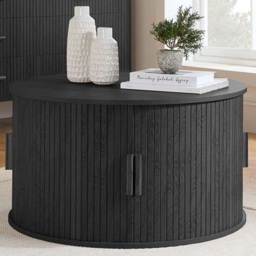 Birlea Axel 4 Sliding Door Black Fluted Round Coffee Table - thumbnail 1
