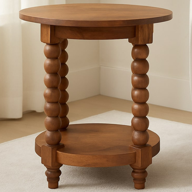 Artisan Furniture Barley Twist Brown Single Shelf Solid Wood Round Side Table - image 1