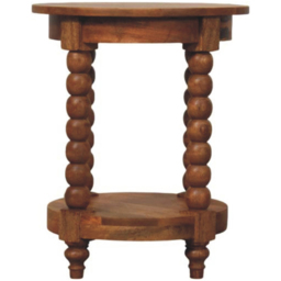 Artisan Furniture Barley Twist Brown Single Shelf Solid Wood Round Side Table - thumbnail 2