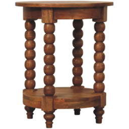 Artisan Furniture Barley Twist Brown Single Shelf Solid Wood Round Side Table - thumbnail 3