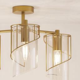 Georgie Brass 3 Arm Glass Flush Ceiling Fitting - thumbnail 4
