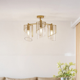 Georgie Brass 3 Arm Glass Flush Ceiling Fitting - thumbnail 2