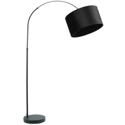 ValueLights Louis Black Velvet Drum Shade Black Curved LED Floor Lamp