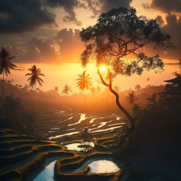 Erismann Tropical Paradise Sunset 3 Panels Wall Mural - thumbnail 2