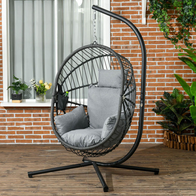 Outsunny Grey Rope Hanging Swing Chair with Stand
