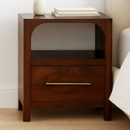 Artisan Furniture Brown Single Drawer Single Arched Edge Solid Wood Bedside Table - thumbnail 1