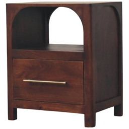 Artisan Furniture Brown Single Drawer Single Arched Edge Solid Wood Bedside Table - thumbnail 3
