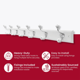 Headbourne White and Ceramic 6 Hook Coat Rail - thumbnail 3