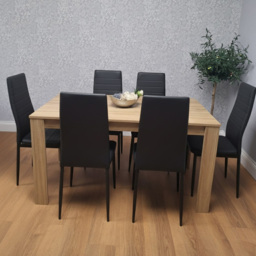Kosy Koala 6 Seater Faux Leather Dining Set Oak Effect and Black