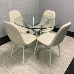 Kosy Koala Maya Gem 4 Seater Round Glass Dining Set Cream