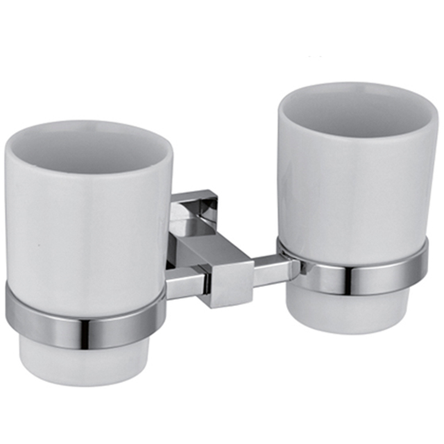 Nes Home Square Chrome Wall Mounted Double Glass Tumbler - image 1