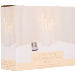 Set of 3 White Flat Top LED Candles with Remote - White - thumbnail 4