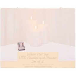 Set of 3 White Flat Top LED Candles with Remote - White - thumbnail 3
