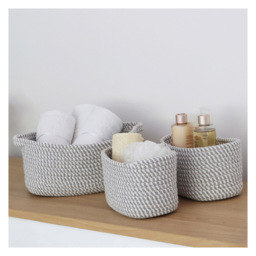 JVL Edison Rectangular Cotton Rope Storage with Handles 3 Pack - thumbnail 2