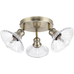 Cosylyte Milan Bathroom Antique Brass 3 Light Ribbed Glass Spotlight